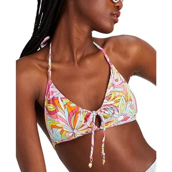 Kate Spade New York Women Multi Floral Drawstring-Front Swim Bikini Top Size XL - Picture 1 of 8